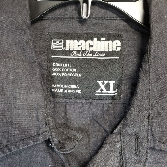 Machine Men’s XL Black Short Sleeve Button Up Shirt Embroidered Pockets Casual - Picture 3 of 8